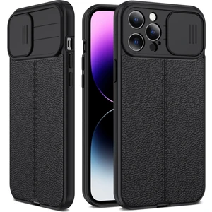 Iphone 14 Pro Max (Siyah) Için Litchi Doku Tpu Kılıfı
