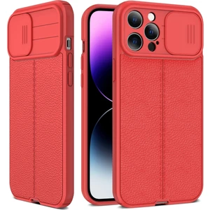 Iphone 14 Pro Max (Red) Için Litchi Doku Tpu Kılıfı