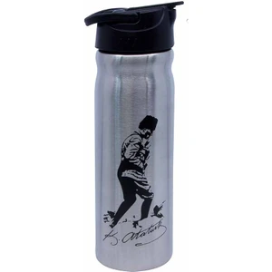 Atatürk Baskılı Çelik Matara 500 ml Gri Renkli Sızdırmaz Tasarım ve Taşınabilirlik