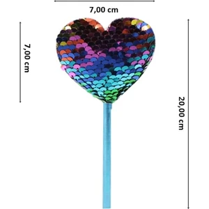 Süsle Bebek ve Parti Pul Payetli Gökkuşağı Kalp Kurşun Kalem