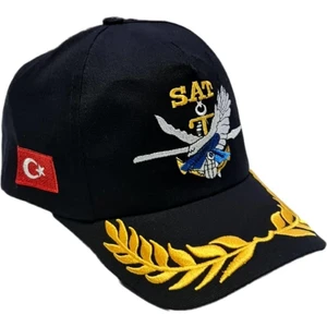 Sat Şapka Siyah Defne Dalı Işlemeli