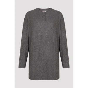 Koyu Gri Uzun Kollu Önden Düğmeli Termal Tunik