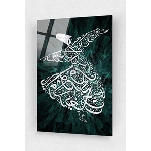 Assos Design Art Semazen Lafzi Hat Sanatı Cam Tablo Dini Islami Tablo Kaligrafi Yazılı Iki Kolu Açık Semah
