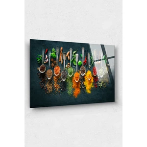 Assos Design Art Kaşık Baharatlar Cam Tablo, Restoran Tablo, Mutfak Tablo,duvar Dekor, Büyük Tablo, Cam Duvar Tablo