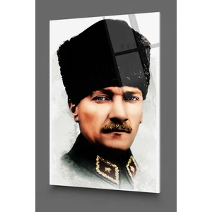 Assos Design Art Atatürk Cam Tablo - Atatürk Tablo - Ata Tablo- Türk Tablo - Türkiye Cam Duvar Dekor - Ofis Tablo