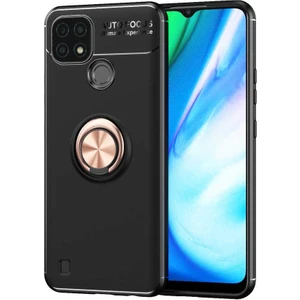 Kip GSM Realme C25 Kılıf Metal Yüzüklü Standlı Yumuşak Ravel Silikon Kapak