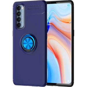 Kip GSM Oppo Reno 4 Pro 4g Kılıf Metal Yüzüklü Standlı Yumuşak Ravel Silikon Kapak