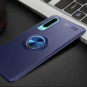 Kip GSM Huawei P30 Kılıf Metal Yüzüklü Standlı Yumuşak Ravel Silikon Kapak