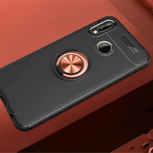 Kip GSM Huawei P20 Lite Kılıf Metal Yüzüklü Standlı Yumuşak Ravel Silikon Kapak