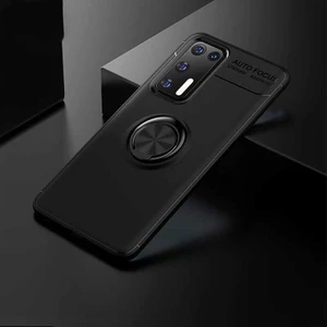 Kip GSM Huawei P40 Kılıf Metal Yüzüklü Standlı Yumuşak Ravel Silikon Kapak