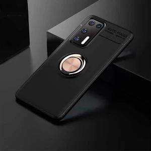 Kip GSM Huawei P40 Kılıf Metal Yüzüklü Standlı Yumuşak Ravel Silikon Kapak