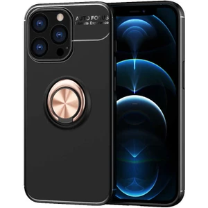 Kip GSM Apple iPhone 13 Pro Max Kılıf Metal Yüzüklü Standlı Yumuşak Ravel Silikon Kapak
