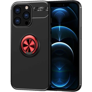 Kip GSM Apple iPhone 13 Pro Max Kılıf Metal Yüzüklü Standlı Yumuşak Ravel Silikon Kapak