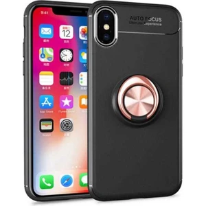 Kip GSM Apple iPhone Xs Max 6.5 Kılıf Metal Yüzüklü Standlı Yumuşak Ravel Silikon Kapak