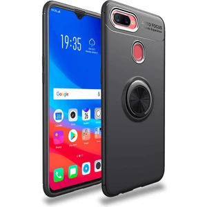 Kip GSM Oppo A12 Kılıf Metal Yüzüklü Standlı Yumuşak Ravel Silikon Kapak