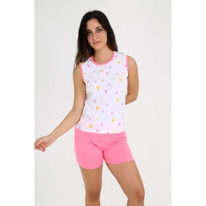 Kalp Desenli, Pembe Şortlu, Kolsuz Pijama Takımı