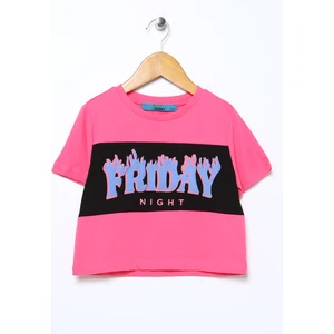 Funky Rocks Baskılı Fuşya Kız Çocuk T-Shirt Prg-01