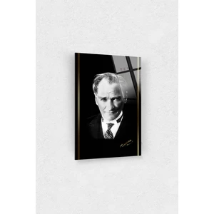 Assos Design Art Mustafa Kemal Atatürk Siyah - Beyaz Üniformalı Cam Tablo 10 Kasım Atatürk Tablo  Ofis Dekor