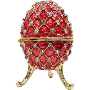Dünyadan Hediyeler Faberge Yumurta Swarovski Taşlı Lüks Mücevher Kutusu Kırmızı 10 cm