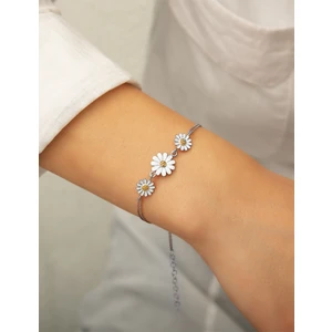 Papatya Silver 925 Ayar Gümüş Rodyum Kaplama Üç Papatya Süzme Kadın Bileklik