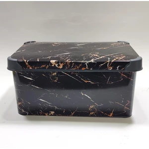 10 Lt Siyah Mermer Desenli Kapaklı Dekoratif Kutu Plastik Saklama Kabı 35X23 H17CM Hediye Için Süper