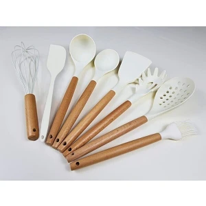 Senin Dükkanın 8 Parça Bambu Saplı Silikon Kepçe Spatula Mutfak Seti Krem