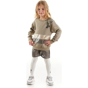 Minnie Lisanslı Kız Çocuk Sweatshirt Deri Tayt ve Külotlu Çorap 3'lü Takım 20193