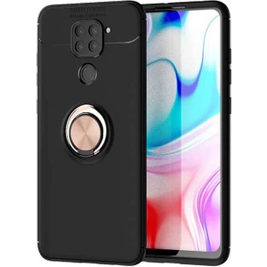 Kip GSM Xiaomi Redmi Note 9 Kılıf Metal Yüzüklü Standlı Yumuşak Ravel Silikon Kapak