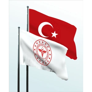 Asm Bayrağı, Aile Sağlığı Merkezi, Sağlık Bakanlığı Logolu Bayrak ve Türk Bayrağı 70 x 105 cm