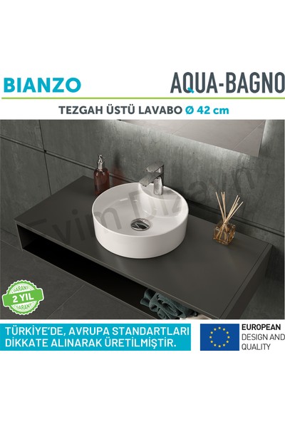 Aqua Bagno "bianzo" Tezgah Üstü Lavabo,batarya Delikli,42 cm Beyaz