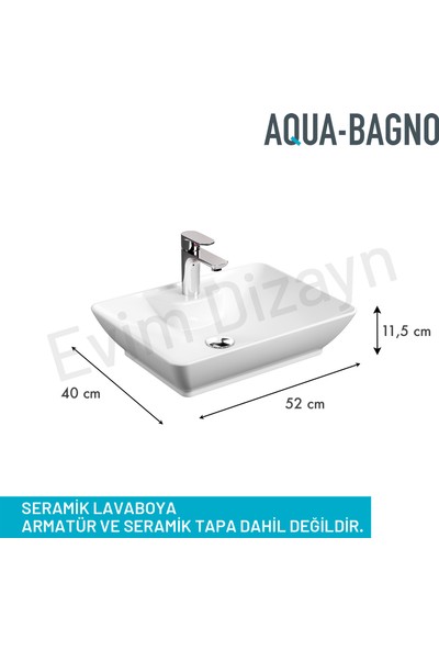 Aqua Bagno "leon" Tezgah Üstü Lavabo Batarya Delikli 40X52 cm Beyaz