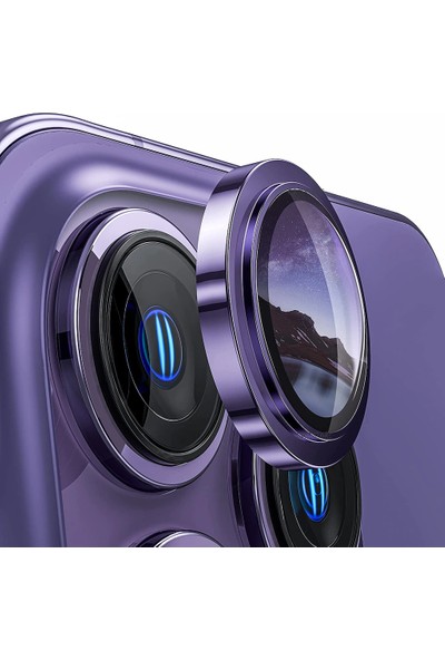 MTK Moveteck Apple iPhone 14 Pro Max Kamera Lens Koruma Camı 3D 3 Parça Tekli Mor-Vb Renkli