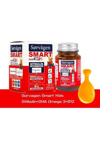Sorvagen Smart Kids (Çocuklar Için) Sitikolin, Dha Omega 3 Norveç Balık Yağı, B12 60 Kapsül