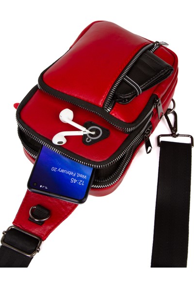 Kindfox Deri Unisex Kulaklık Çıkışlı Mini Bodybag | Omuz Çantası | Çapraz Çanta