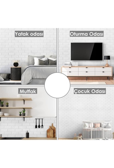 Renkli Duvarlar Kendinden Yapışkanlı Beyaz Tuğla Desen 3D Duvar Kağıdı Paneli Tek Parça 70X500 cm