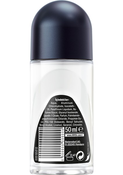 NIVEA Men Erkek Roll On Deodorant Black&White Invisible Güçlü Etki 50ml; Ter ve Ter Kokusuna Karşı 48 Saat Anti-perspirant ; İz Bırakmayan Formül