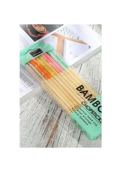 Yeniden Kullanabilir 10 Çift Bambu Ahşap Chopstick Seti Renkli