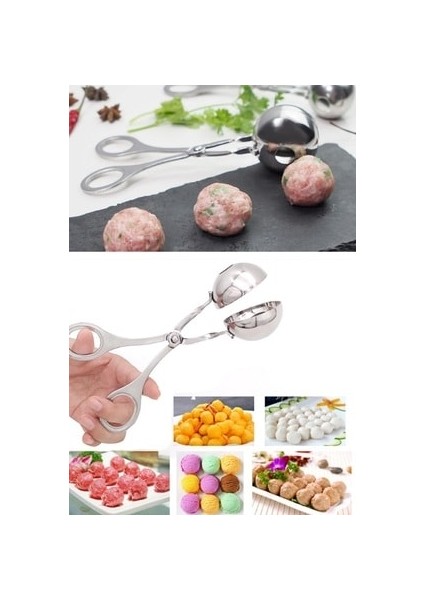 Paslanmaz Çelik 6 cm Et Köfte Makası Kek Dondurma Maşası Süsleme Aparatı Top Kaşık Makas