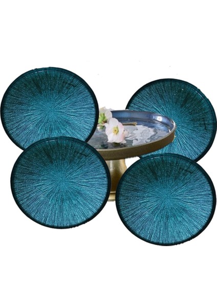 Cam Pasta Tabagı ve Kek Standı cm Pasta Seti 21 cm Mavi 5 Parçadır