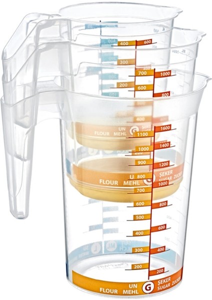 (3'lü Set) Damla Ölçü Kabı Seti 500 ml -- 1000 ml -- 1750 ml Mikser & Karıştırma Kabı