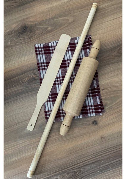 90 cm Oklava + 45 cm Kalın Merdane + 45 cm Çevirgeç Spatula Hamur Açma Seti