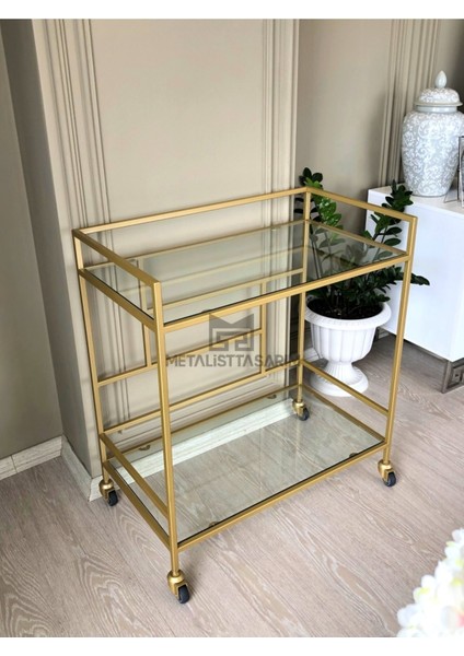 Doğa Dekoratif Servis Arabası Mat Gold
