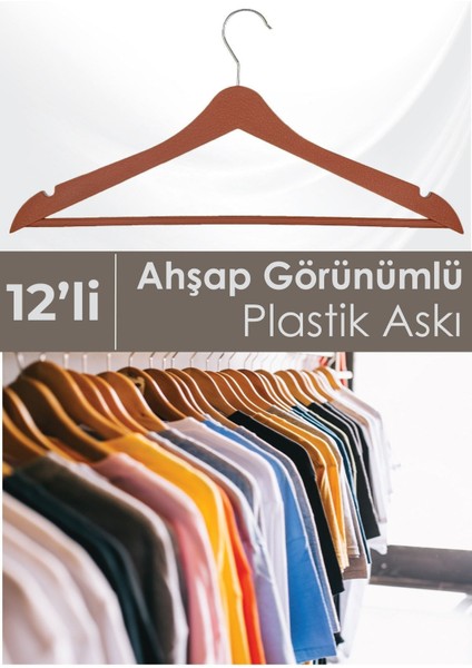 12'li Ahşap Görünümlü Plastik Askı