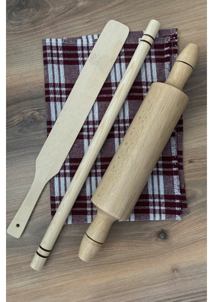 50 cm Orta Oklava + 45 cm Kalın Merdane + 45 cm Spatula Hamur Açma Seti