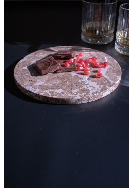 Mermer Yuvarlak Sunum Tabağı - 25 cm (Krem)