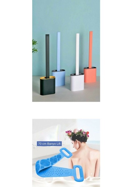 2'li Set Silikon Banyo Sırt Lifi ve Silikon Tuvalet Fırçası