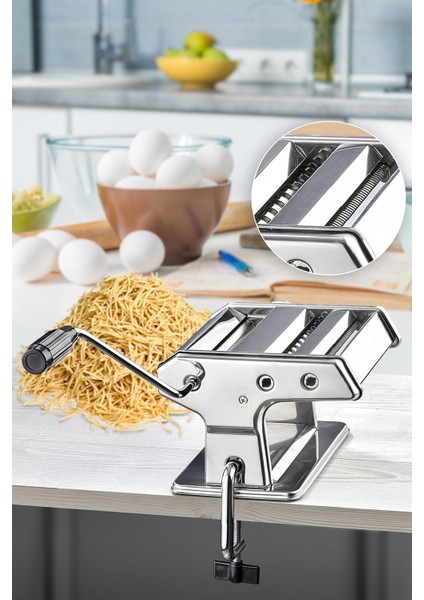 Lüx Paslanmaz Erişte Makarna Yapma Kesme Makinesi Hamur Lazanya Spagetti Raviolli Makinesi