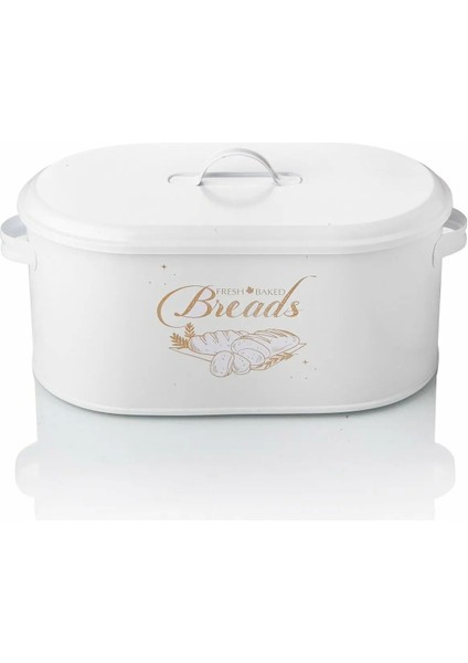 Lüx Italyan Tarzı Metal Büyük Boy Kapaklı Desenli Ekmeklik-Beyaz