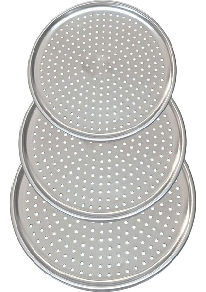 3'lü Set Lüx Çelik Delikli Pizza Tepsisi 28-31-36 cm