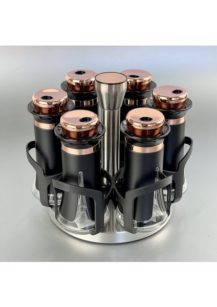 Lüx 6 Lı Metal Siyah Bronz Dönerli Baharat Takımı